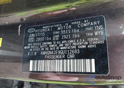 2016 Hyundai Genesis 3.8 z USA, uszkodzony, nr VIN KMHGN4JE9GU112683